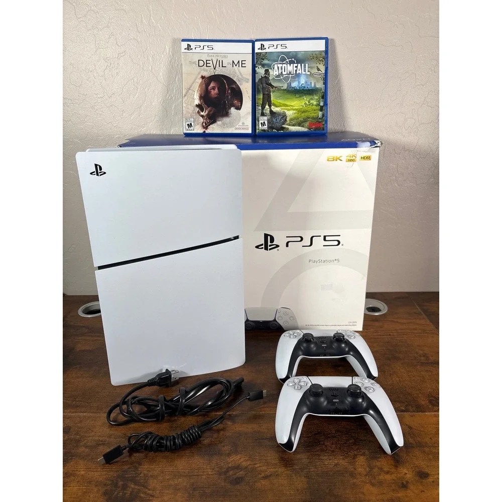 Sony PlayStation 5 PS5 Slim Disc Console CFI-2015 2 Controllers 2 Games Bundle